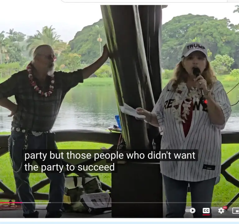 Hawaii Republican Party Chair Tamara McKay addresses the Trump Victory Party:   obstructionists inside the party want to tear it down ! Again !